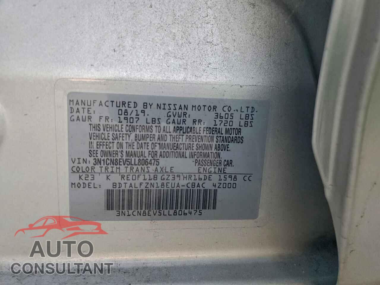 NISSAN VERSA 2020 - 3N1CN8EV5LL806475