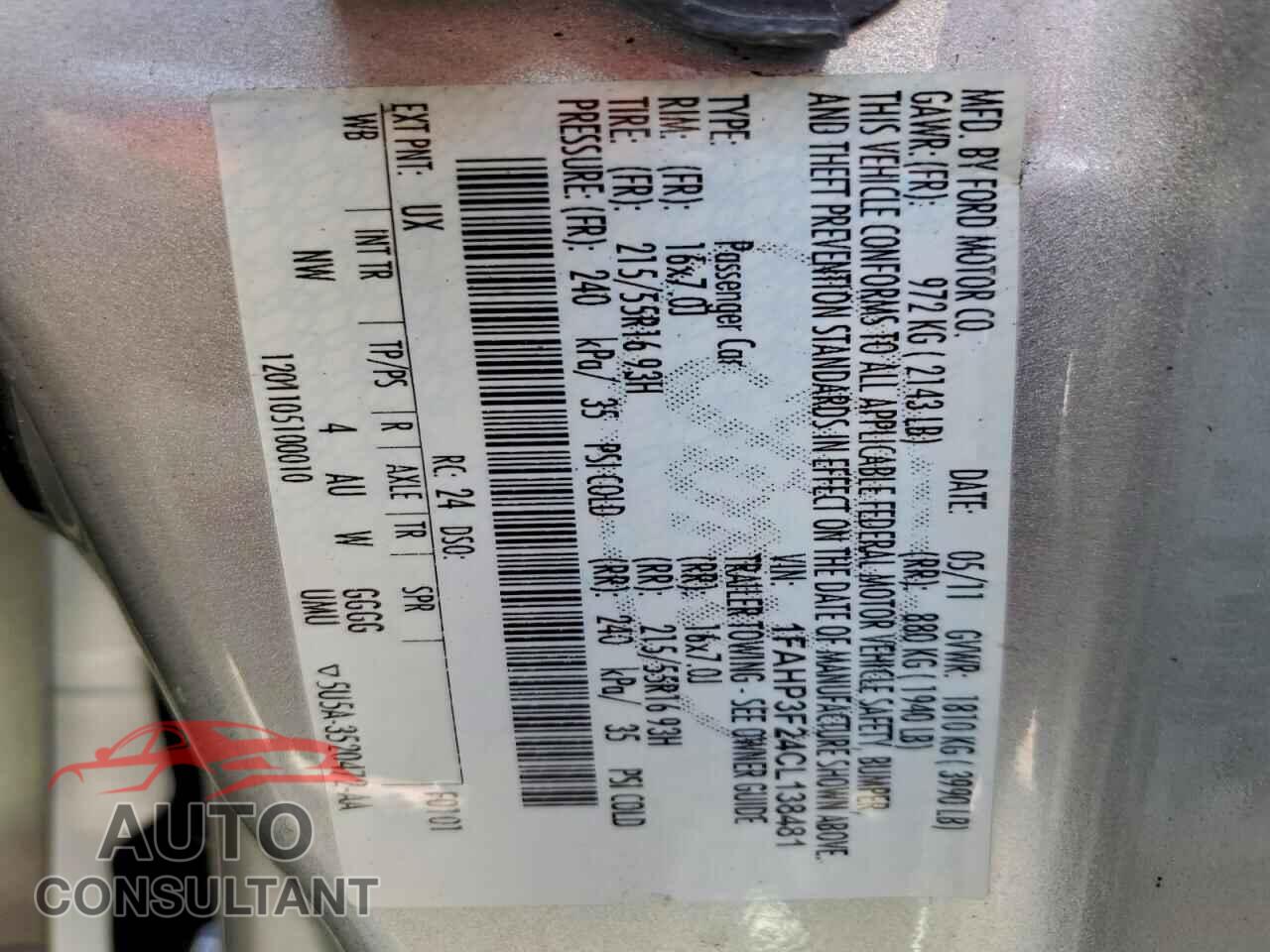FORD FOCUS 2012 - 1FAHP3F24CL138481