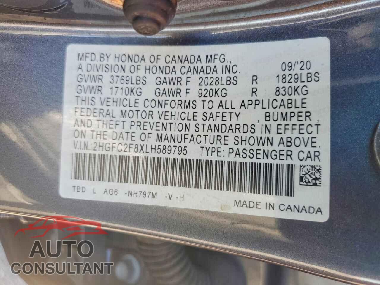 HONDA CIVIC 2020 - 2HGFC2F8XLH589795