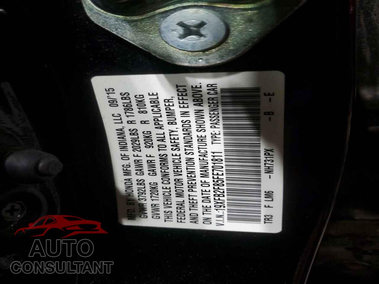HONDA CIVIC 2015 - 19XFB2F85FE701811