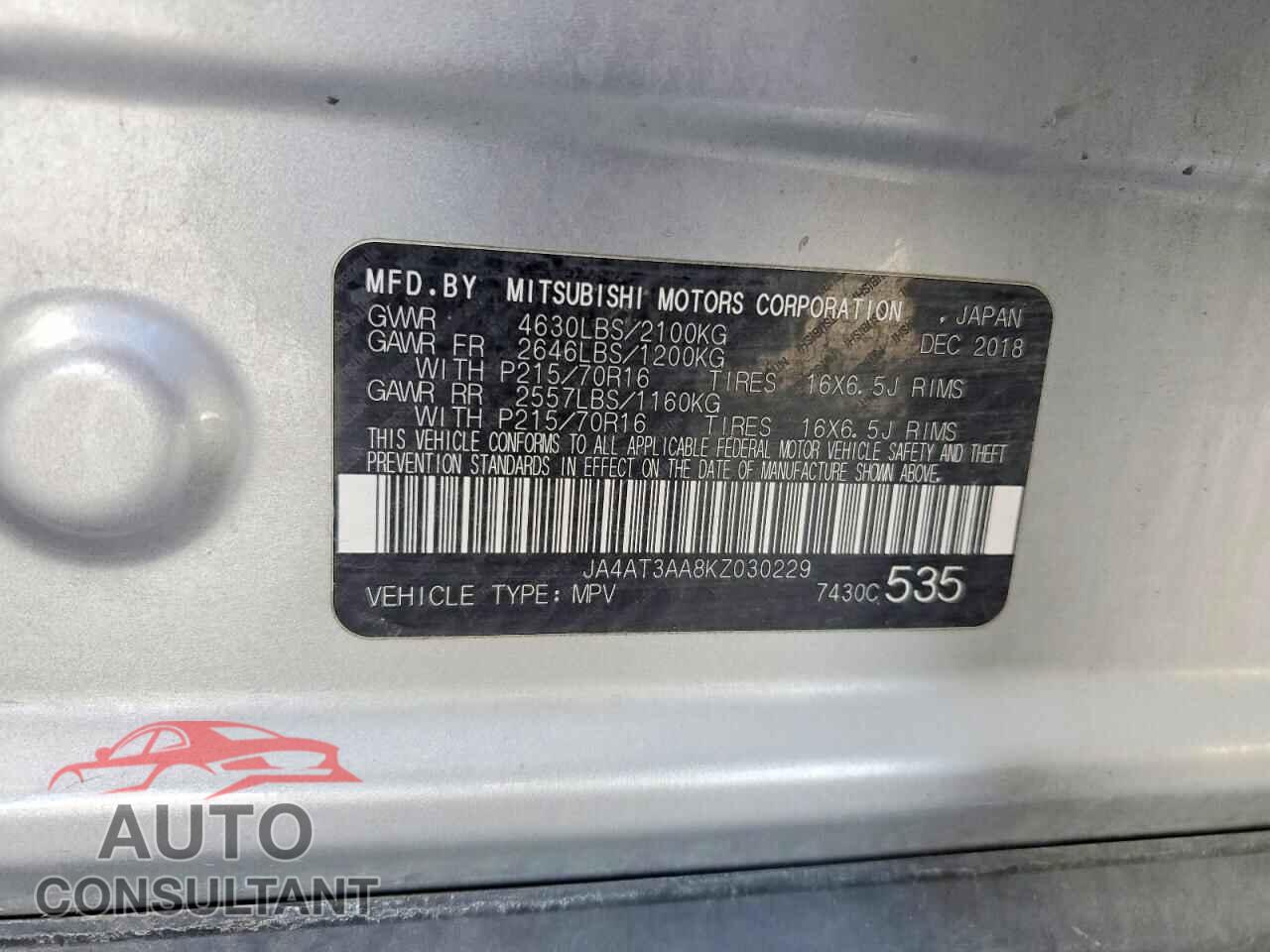 MITSUBISHI ECLIPSE 2019 - JA4AT3AA8KZ030229
