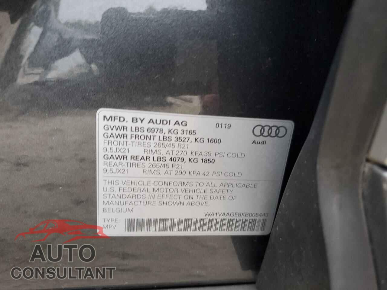 AUDI E-TRON 2019 - WA1VAAGE8KB005443