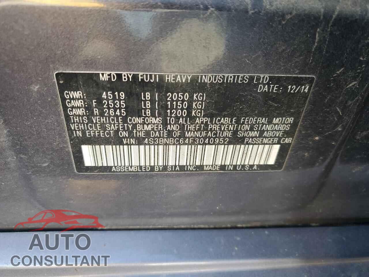 SUBARU LEGACY 2015 - 4S3BNBC64F3040952
