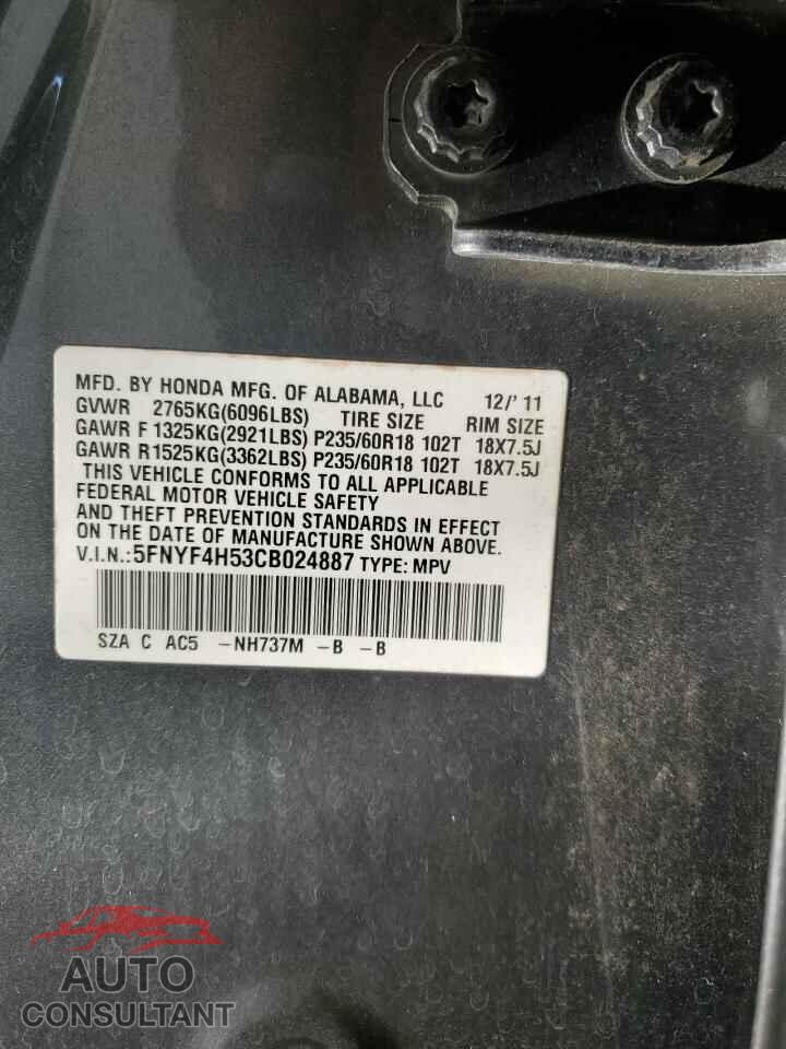 HONDA PILOT 2012 - 5FNYF4H53CB024887