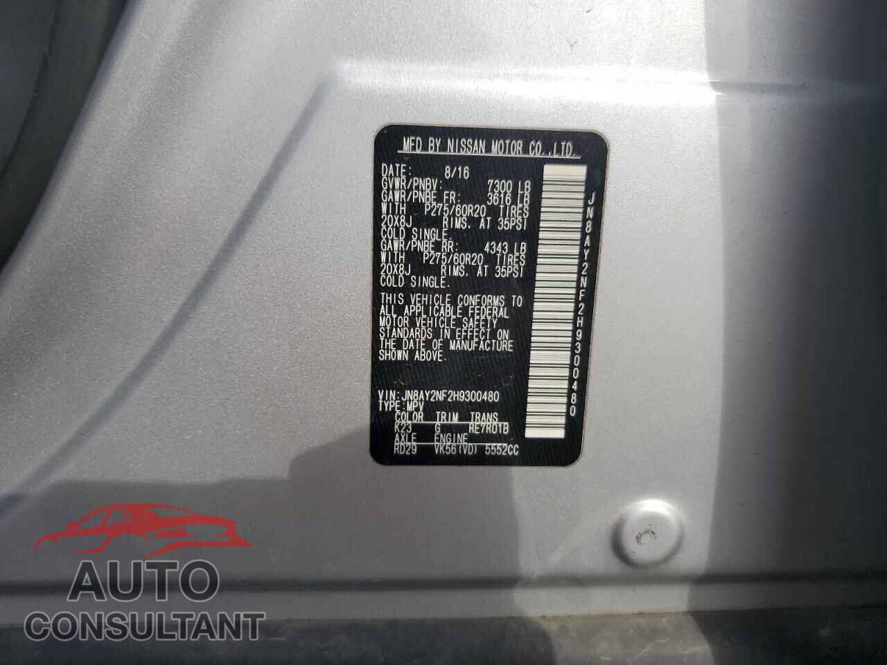 NISSAN ARMADA 2017 - JN8AY2NF2H9300480