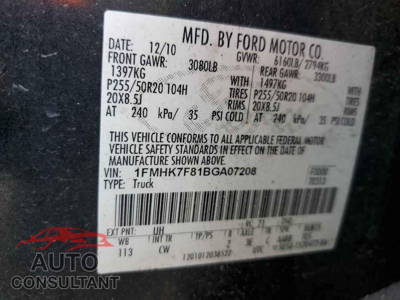 FORD EXPLORER 2011 - 1FMHK7F81BGA07208