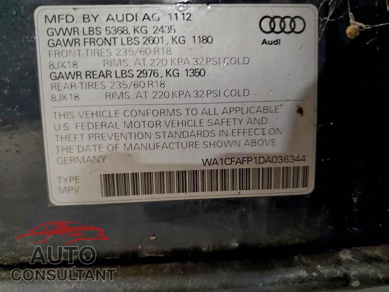 AUDI Q5 2013 - WA1CFAFP1DA036344