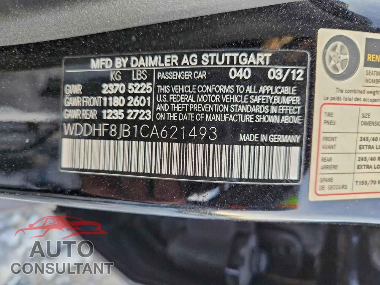 MERCEDES-BENZ E-CLASS 2012 - WDDHF8JB1CA621493