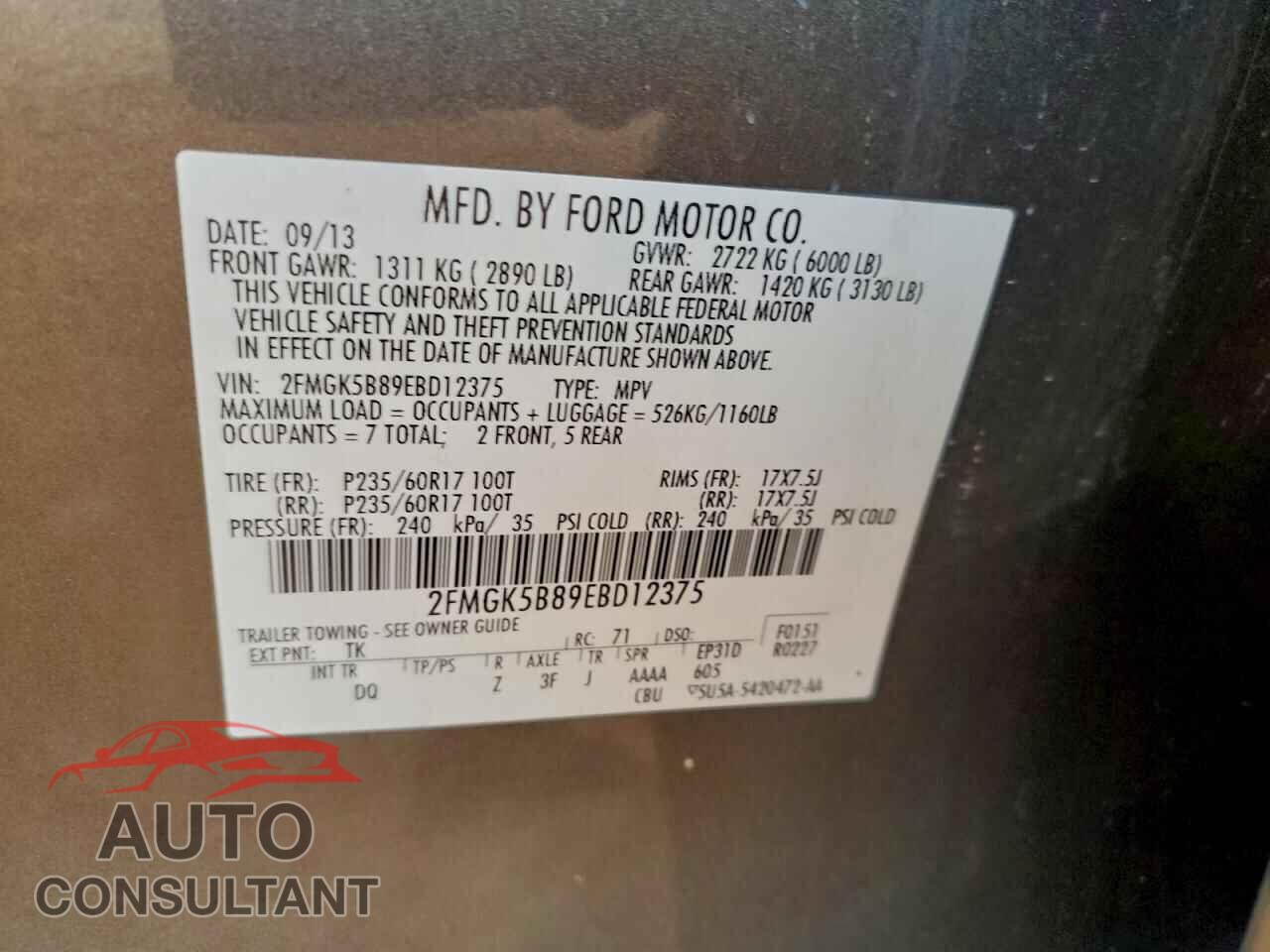 FORD FLEX 2014 - 2FMGK5B89EBD12375