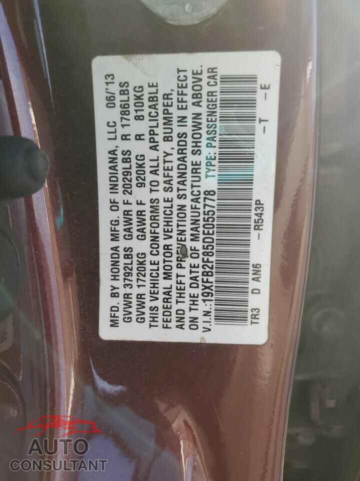 HONDA CIVIC 2013 - 19XFB2F85DE055778