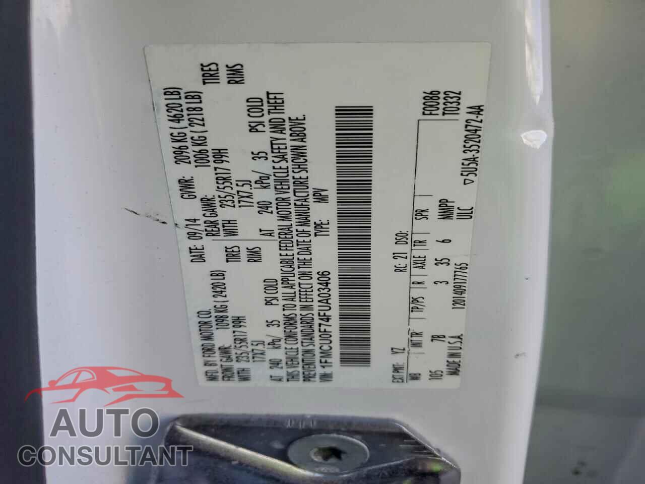FORD ESCAPE 2015 - 1FMCU0F74FUA03406