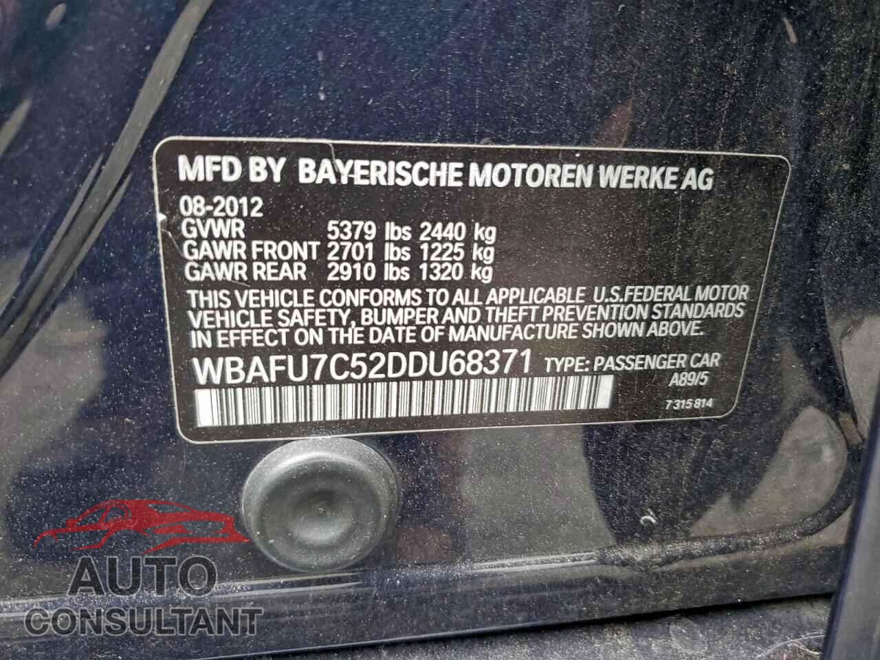 BMW 5 SERIES 2013 - WBAFU7C52DDU68371