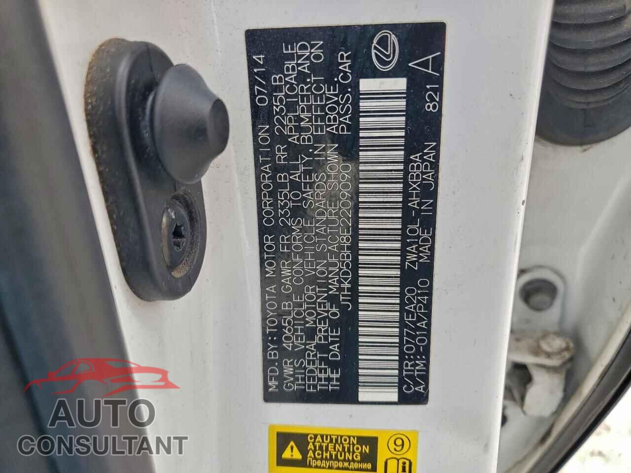 LEXUS CT 200 2014 - JTHKD5BH8E2209090