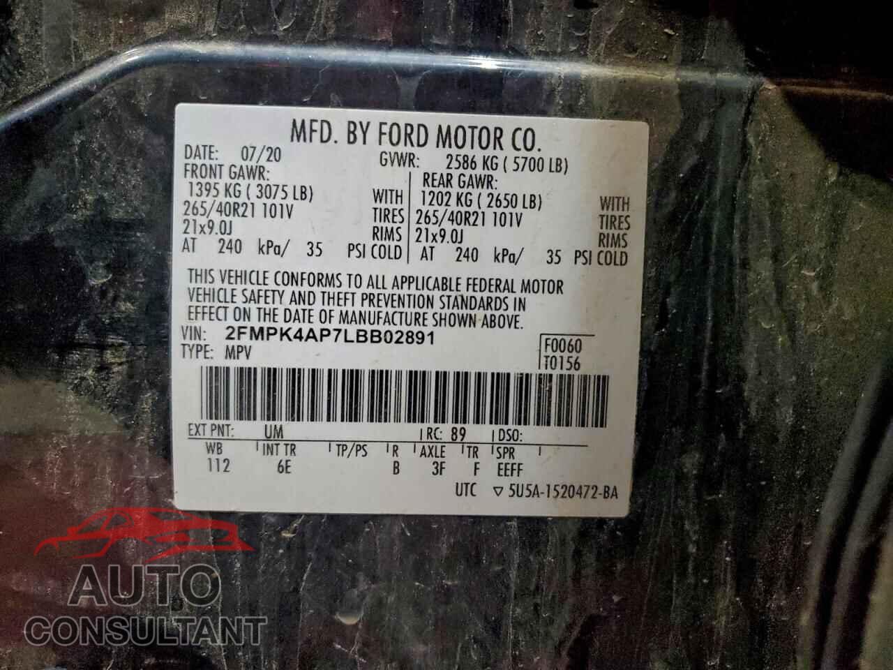 FORD EDGE 2020 - 2FMPK4AP7LBB02891