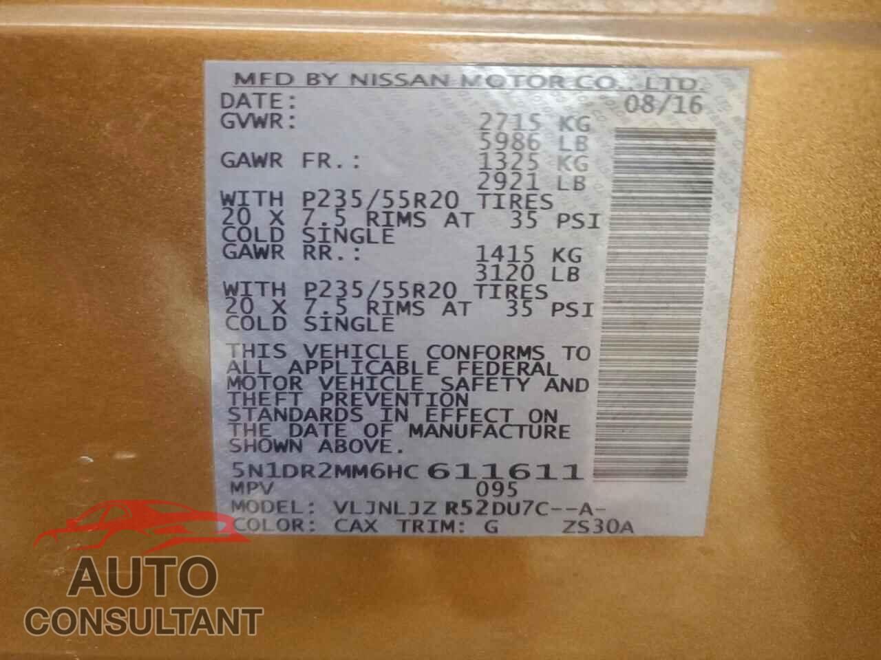 NISSAN PATHFINDER 2017 - 5N1DR2MM6HC611611