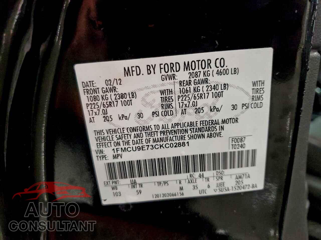 FORD ESCAPE 2012 - 1FMCU9E73CKC02881