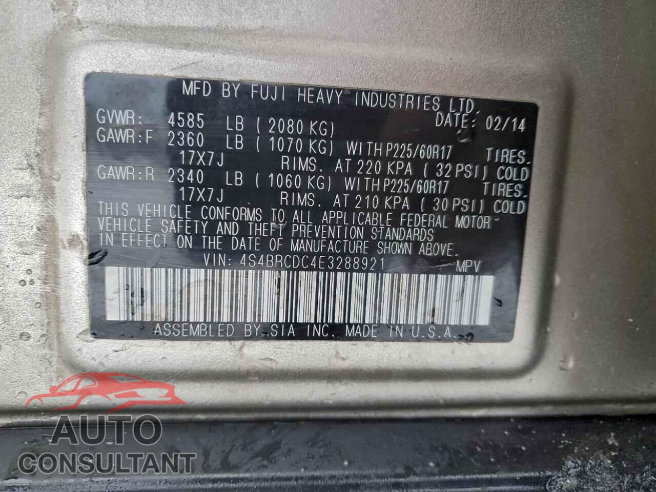 SUBARU OUTBACK 2014 - 4S4BRCDC4E3288921
