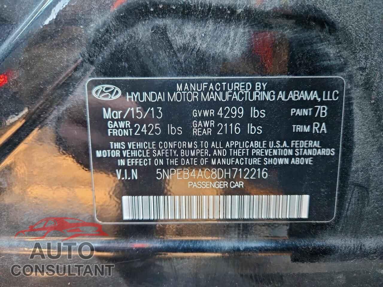 HYUNDAI SONATA 2013 - 5NPEB4AC8DH712216