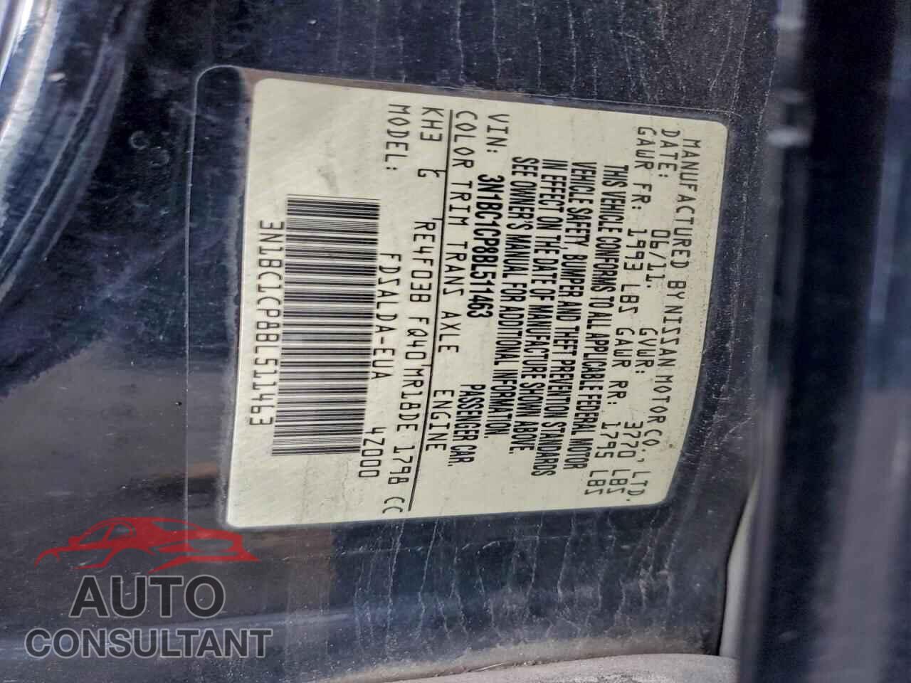 NISSAN VERSA 2011 - 3N1BC1CP8BL511463