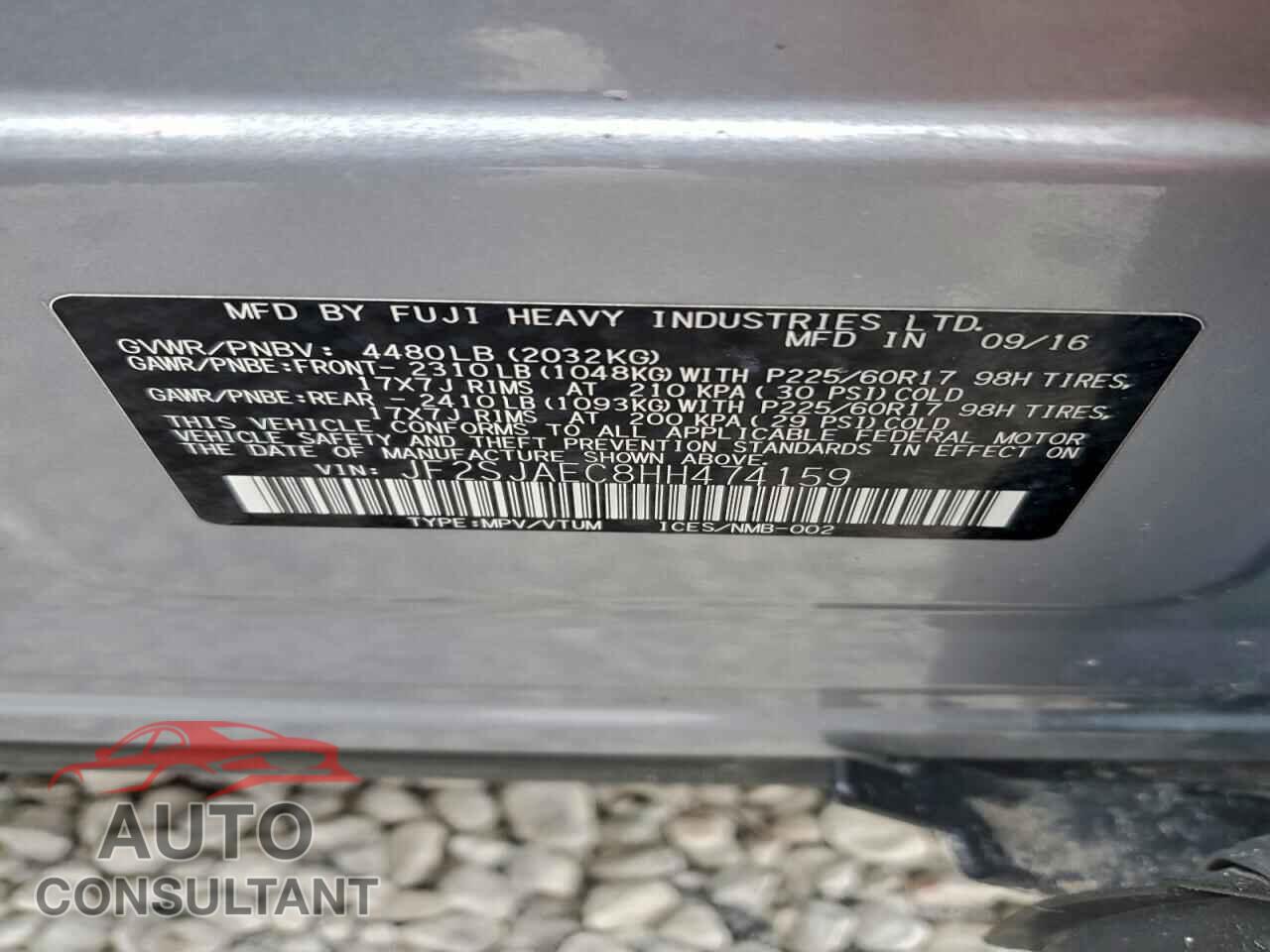 SUBARU FORESTER 2017 - JF2SJAEC8HH474159