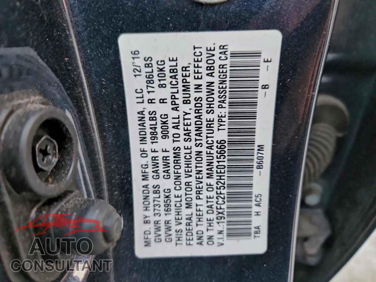 HONDA CIVIC 2017 - 19XFC2F52HE015666