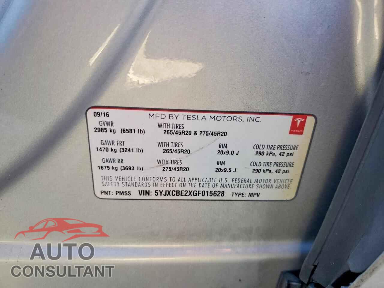 TESLA MODEL X 2016 - 5YJXCBE2XGF015628