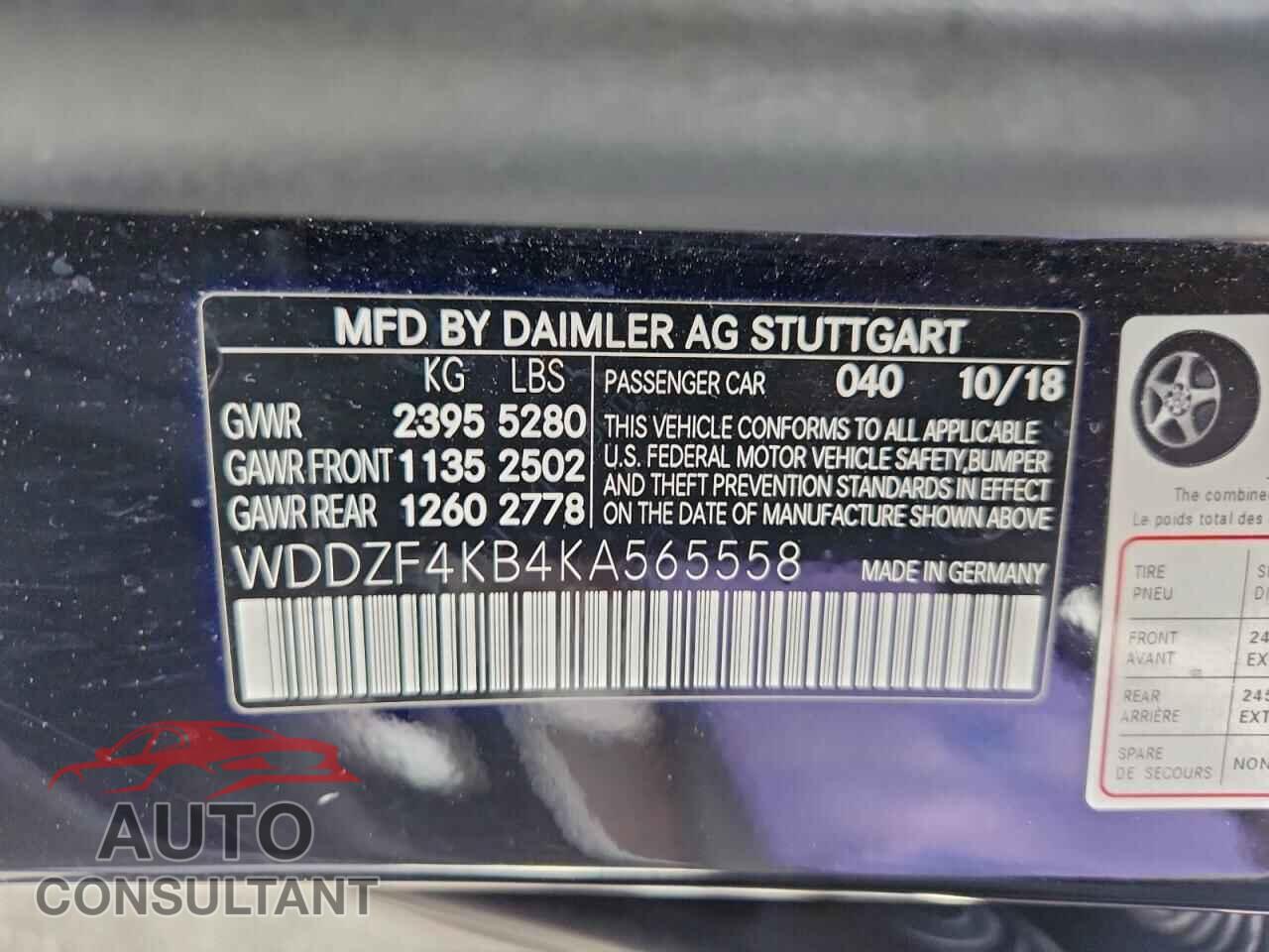 MERCEDES-BENZ E-CLASS 2019 - WDDZF4KB4KA565558