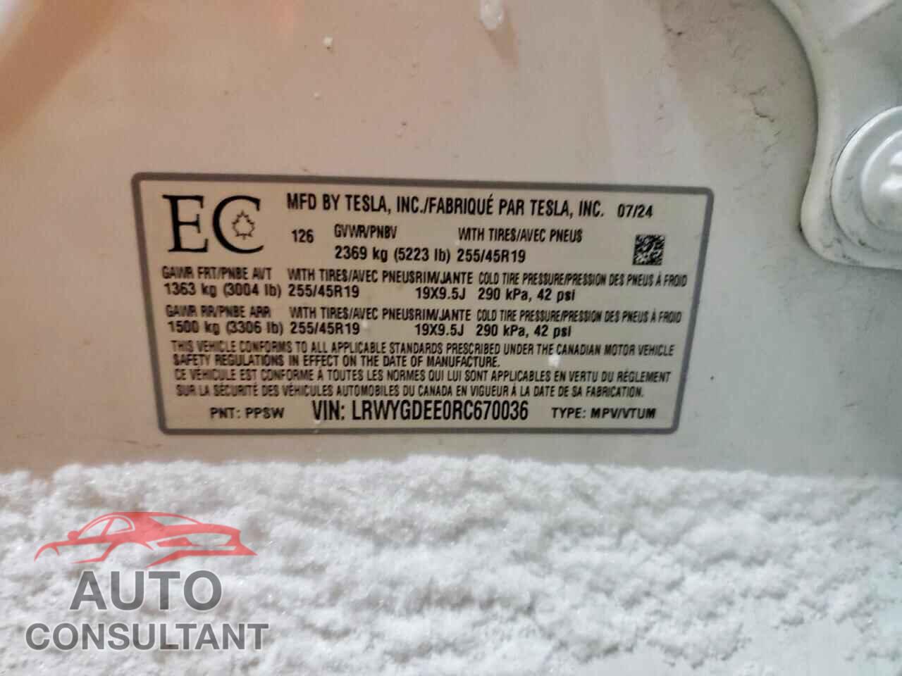 TESLA MODEL Y 2024 - LRWYGDEE0RC670036