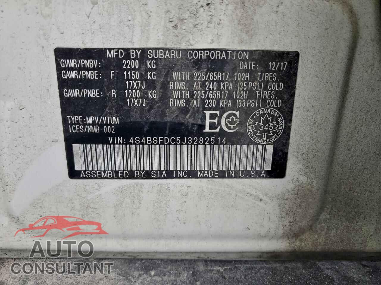 SUBARU OUTBACK 2018 - 4S4BSFDC5J3282514