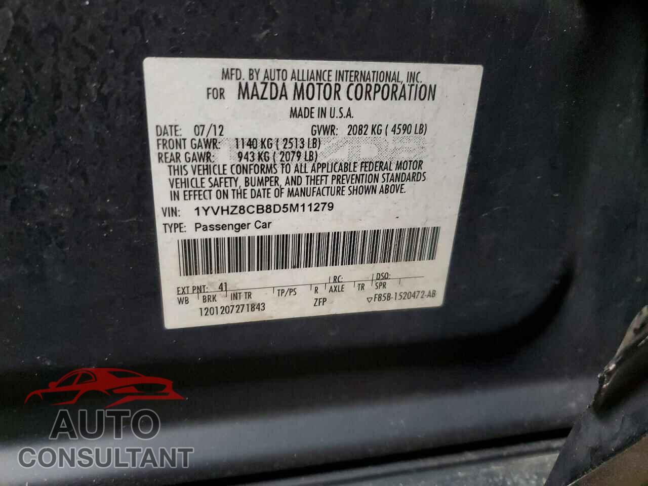 MAZDA 6 2013 - 1YVHZ8CB8D5M11279