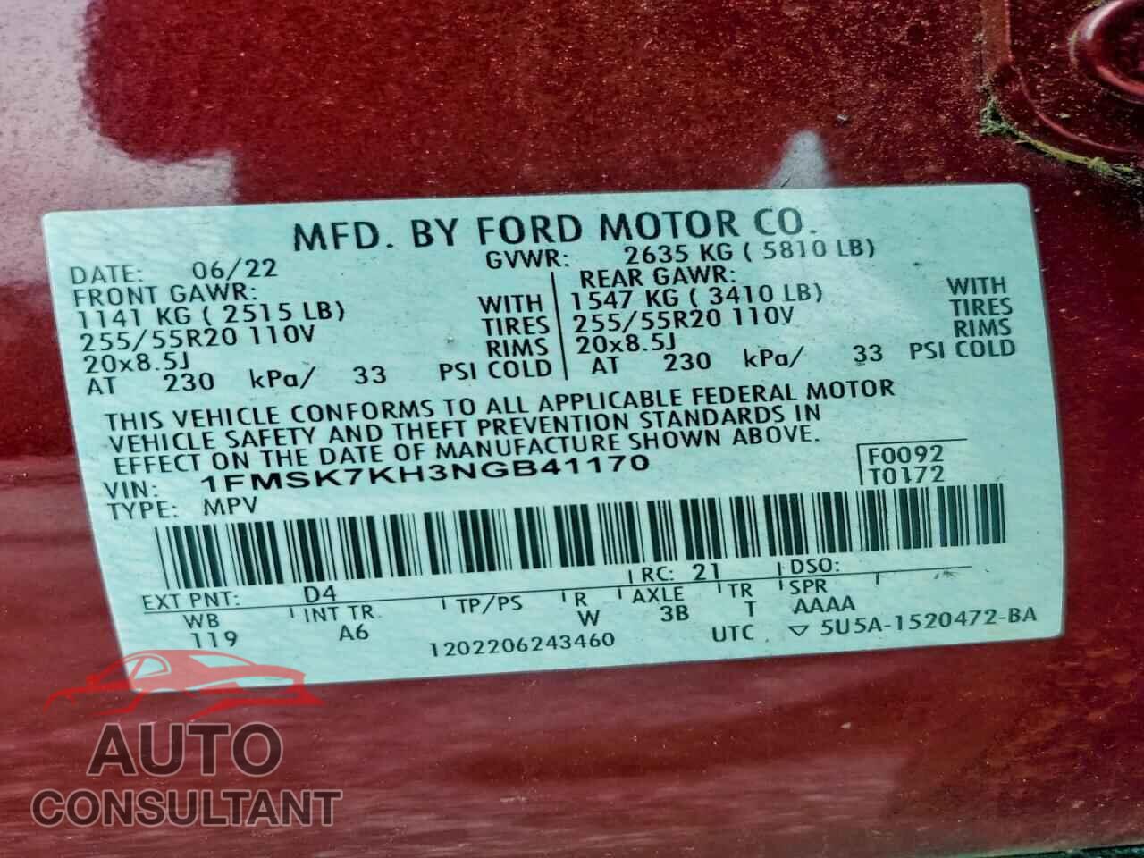 FORD EXPLORER 2022 - 1FMSK7KH3NGB41170