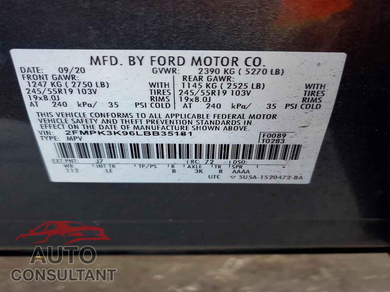 FORD EDGE 2020 - 2FMPK3K96LBB35181