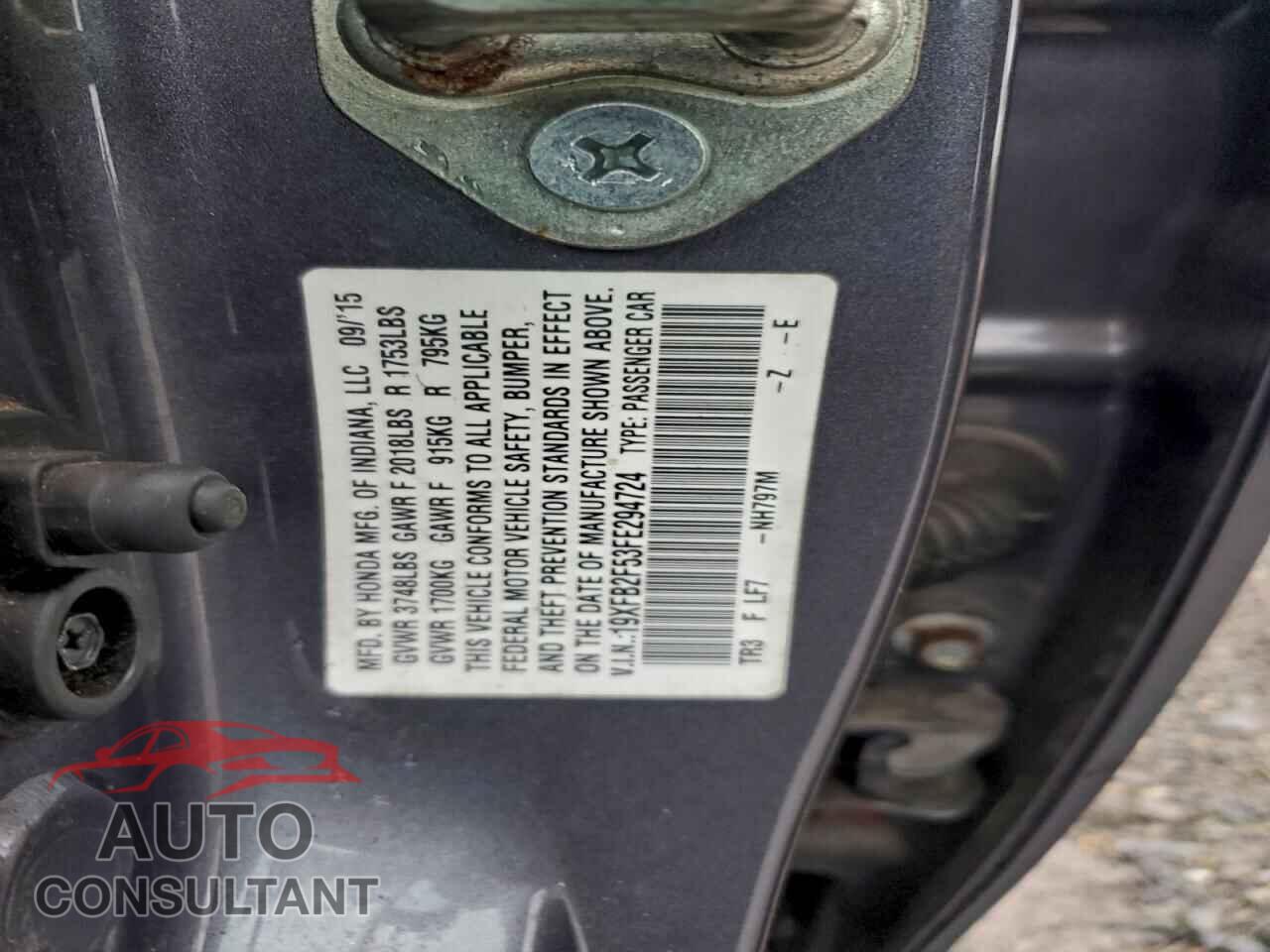HONDA CIVIC 2015 - 19XFB2F53FE294724