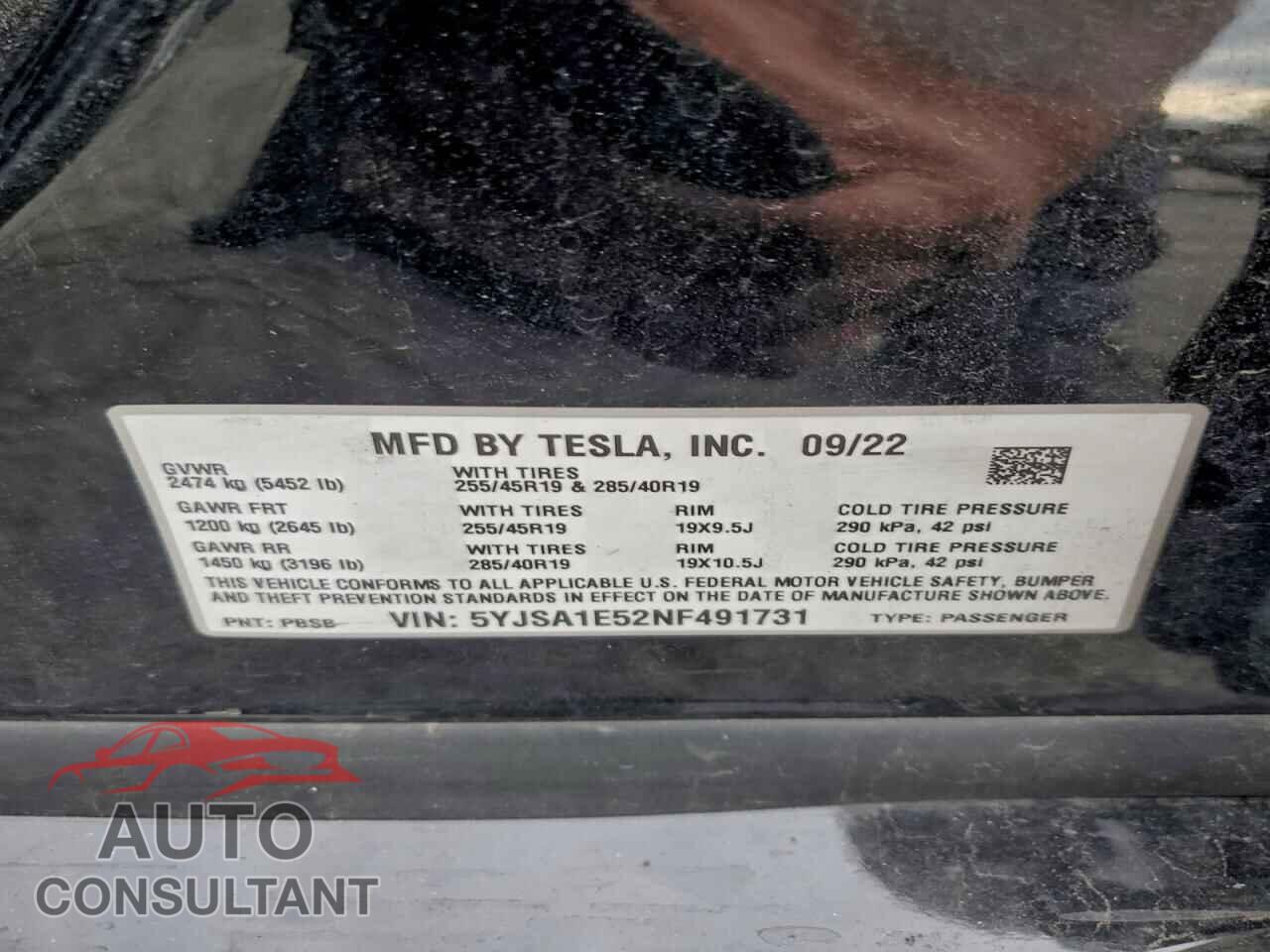TESLA MODEL S 2022 - 5YJSA1E52NF491731
