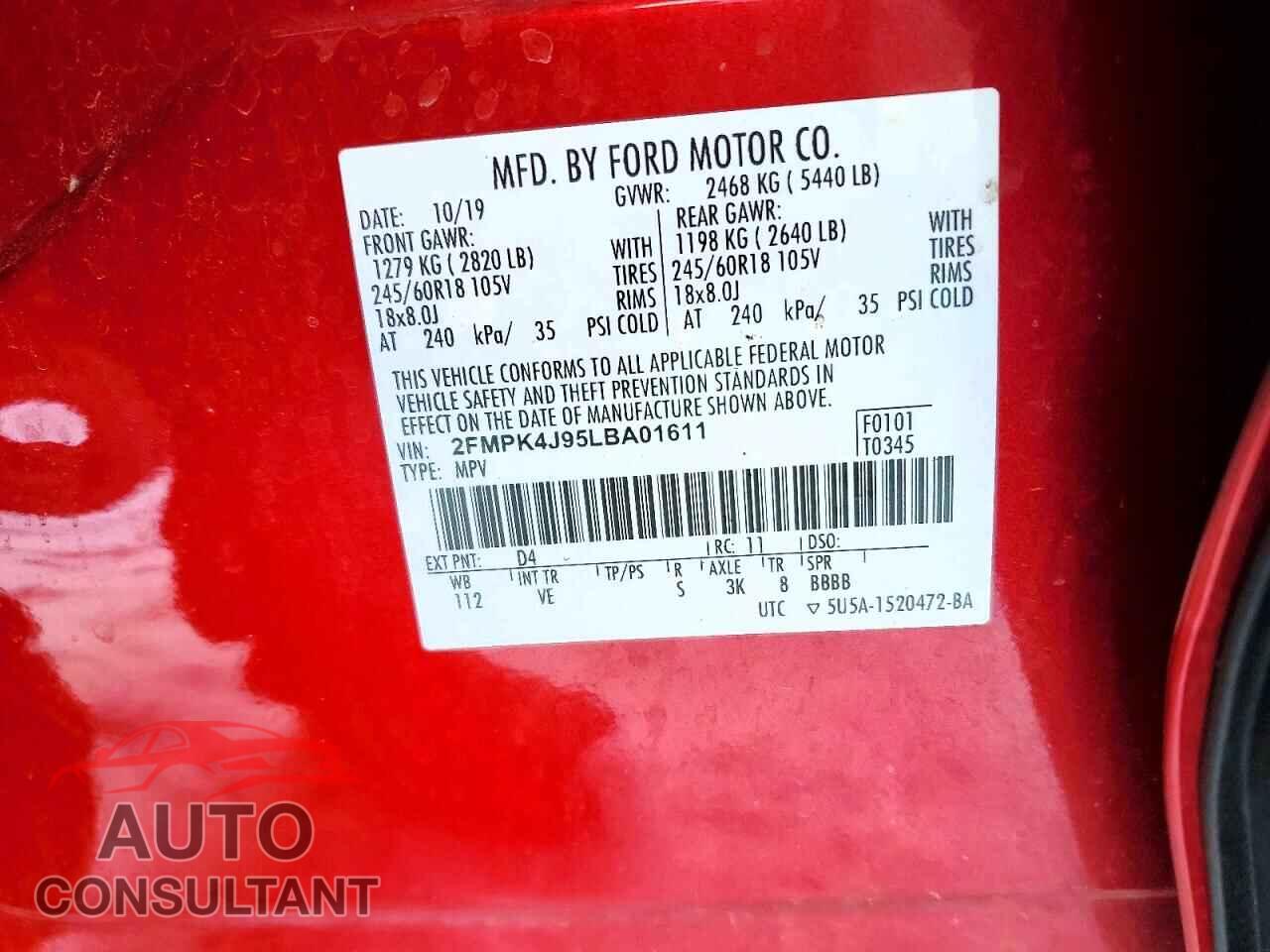 FORD EDGE 2020 - 2FMPK4J95LBA01611