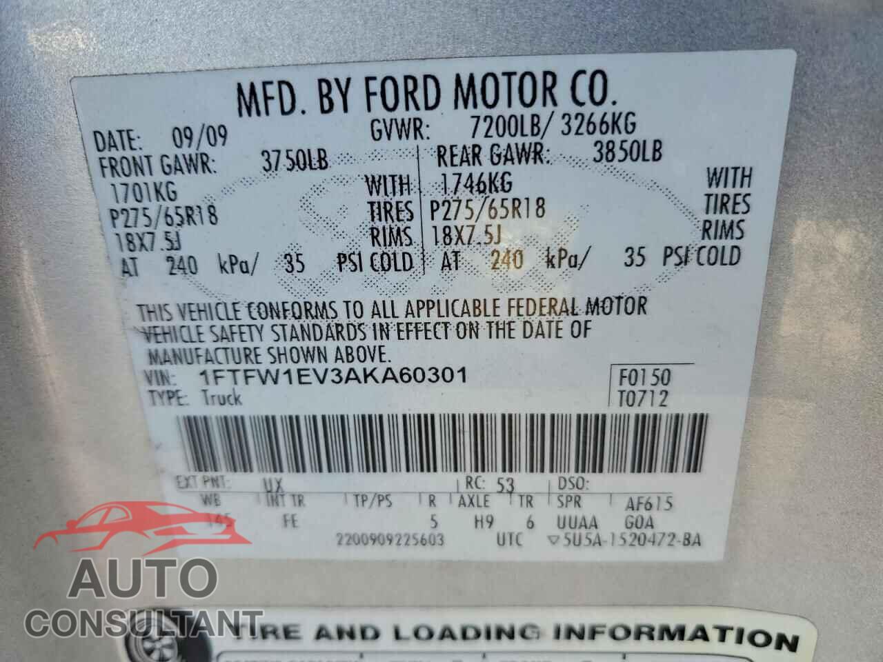 FORD F-150 2010 - 1FTFW1EV3AKA60301