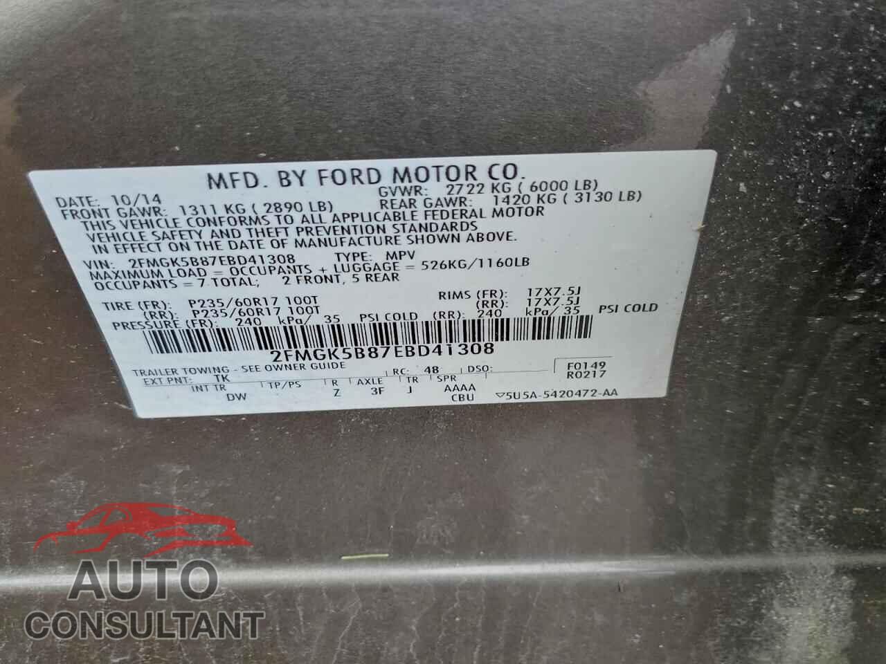 FORD FLEX 2014 - 2FMGK5B87EBD41308