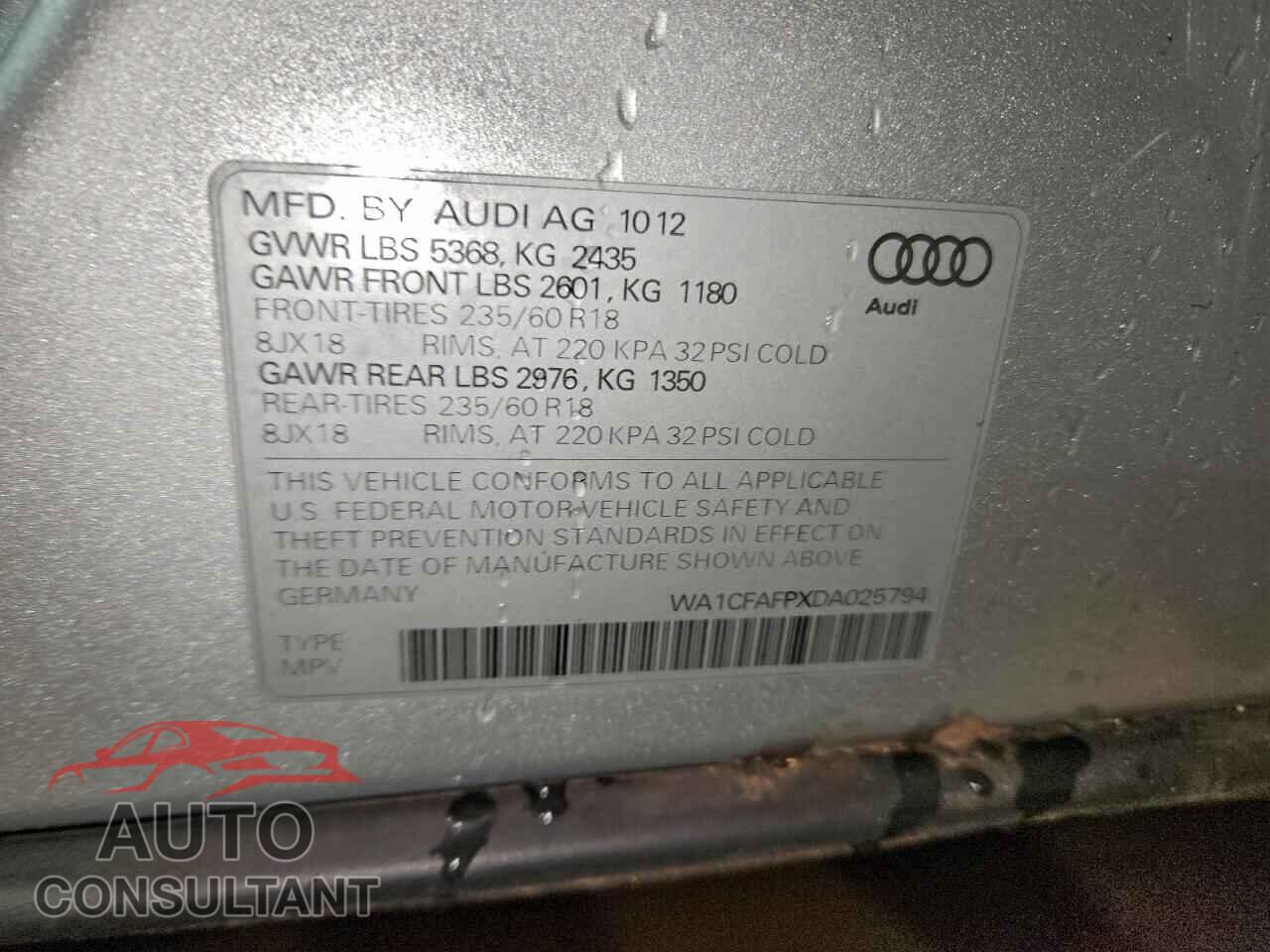 AUDI Q5 2013 - WA1CFAFPXDA025794