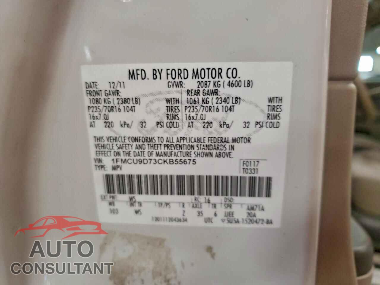 FORD ESCAPE 2012 - 1FMCU9D73CKB55675