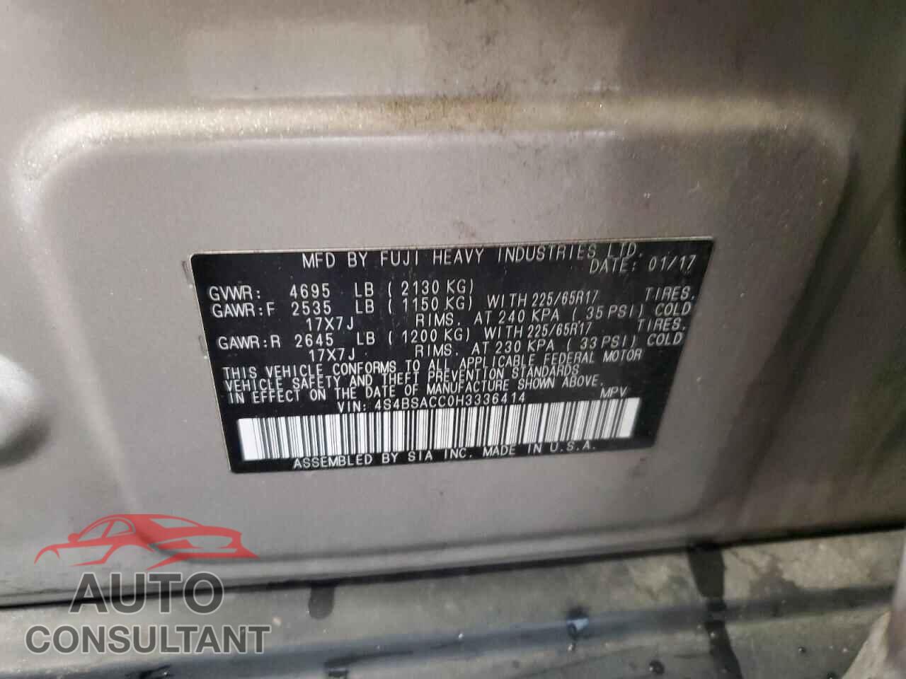 SUBARU OUTBACK 2017 - 4S4BSACC0H3336414