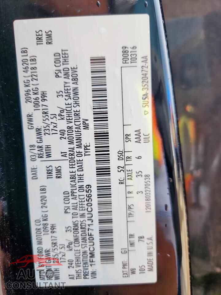 FORD ESCAPE 2018 - 1FMCU0F71JUC05659