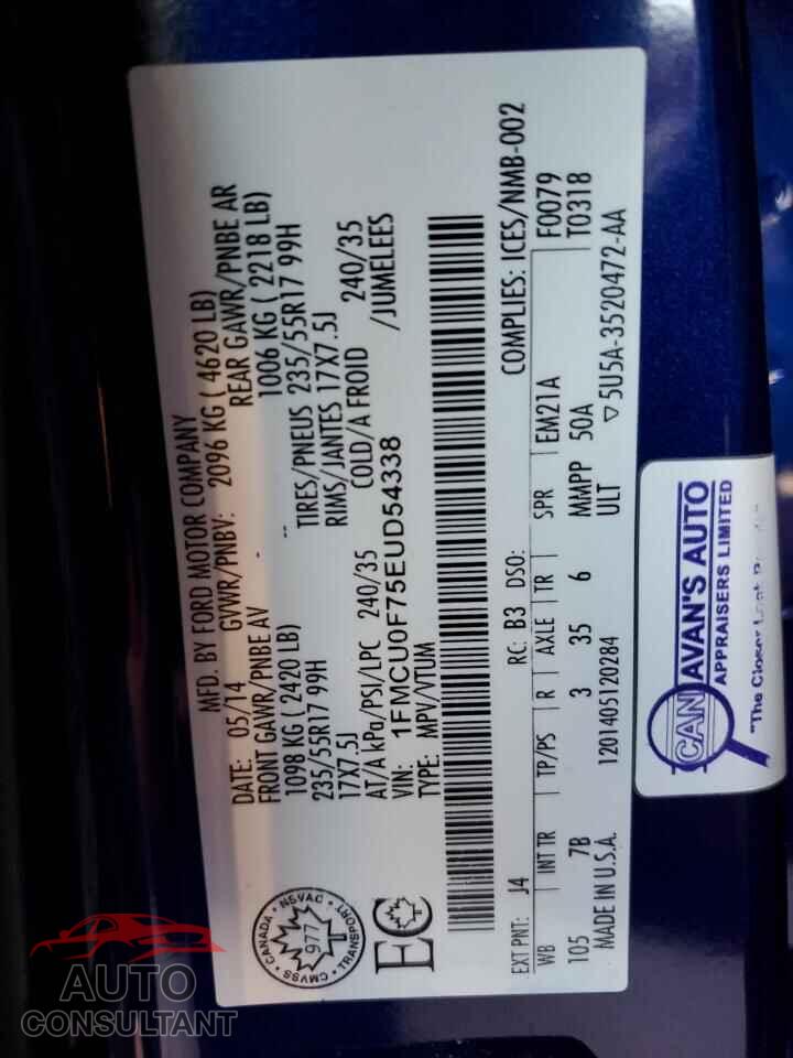 FORD ESCAPE 2014 - 1FMCU0F75EUD54338