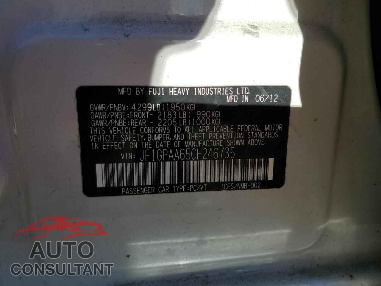 SUBARU IMPREZA 2012 - JF1GPAA65CH246735