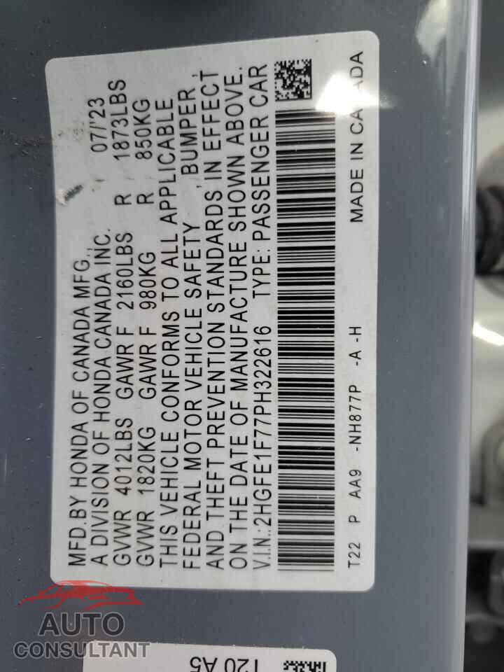 HONDA CIVIC 2023 - 2HGFE1F77PH322616