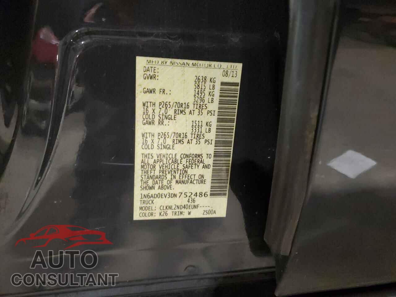 NISSAN FRONTIER 2013 - 1N6AD0EV3DN752486