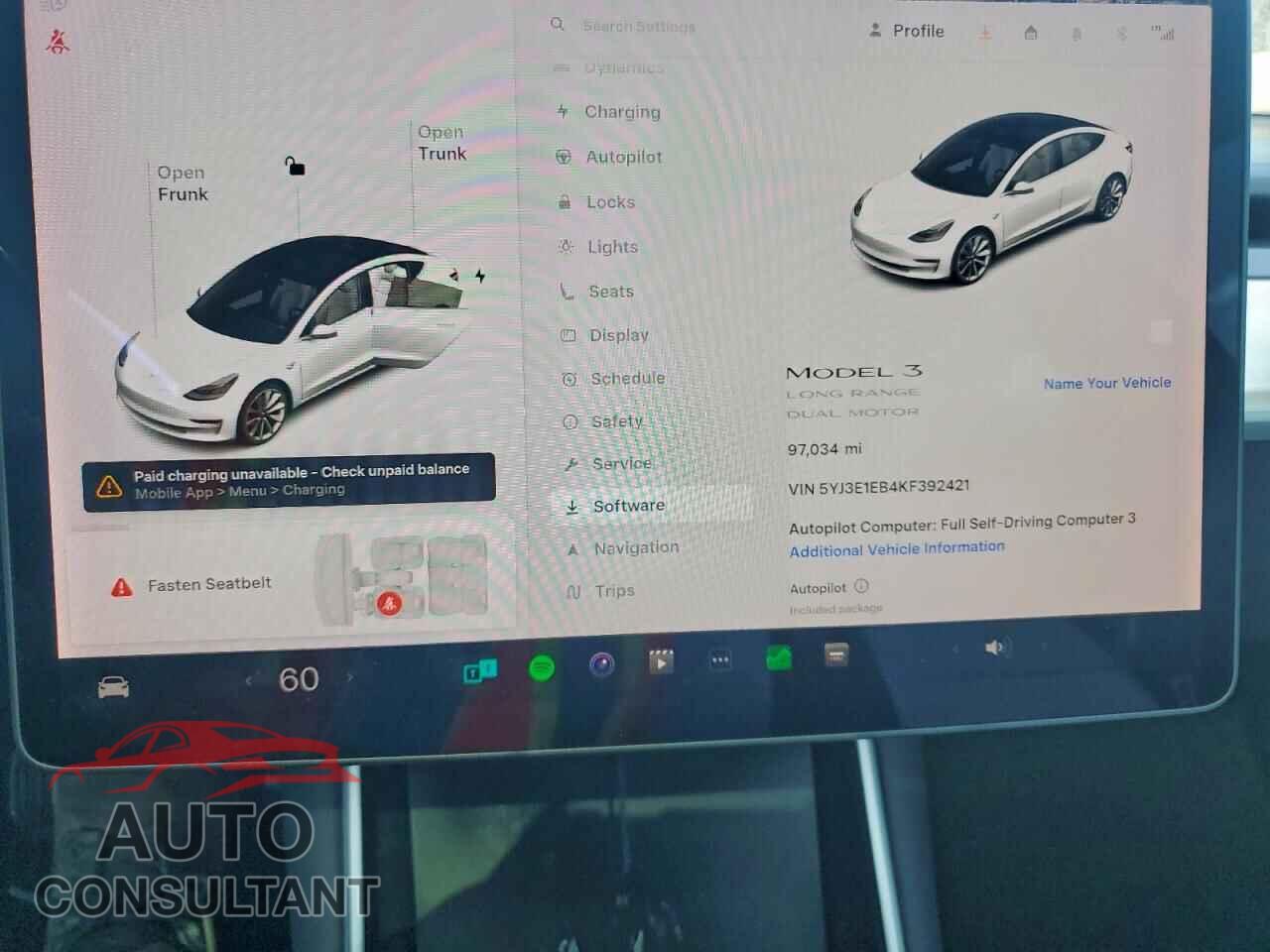 TESLA MODEL 3 2019 - 5YJ3E1EB4KF392421