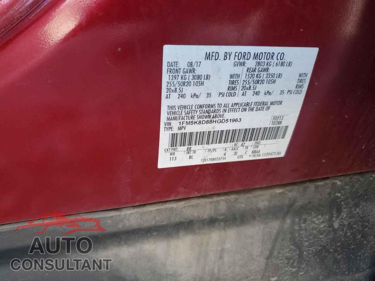 FORD EXPLORER 2017 - 1FM5K8D88HGD51963