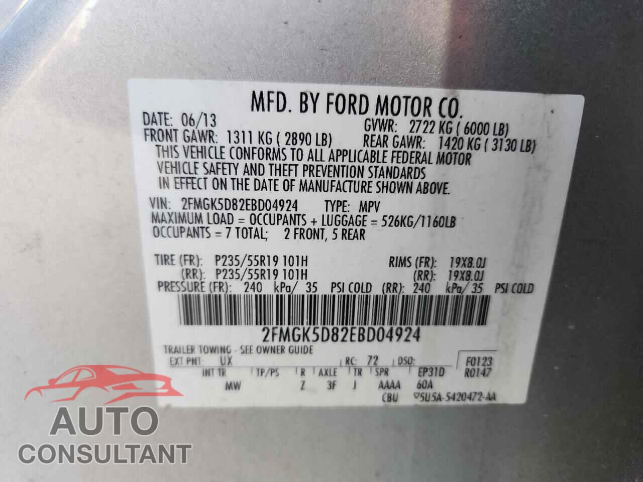FORD FLEX 2014 - 2FMGK5D82EBD04924
