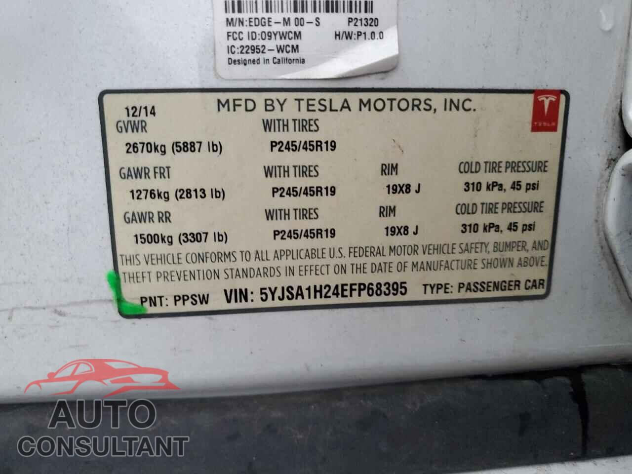 TESLA MODEL S 2014 - 5YJSA1H24EFP68395