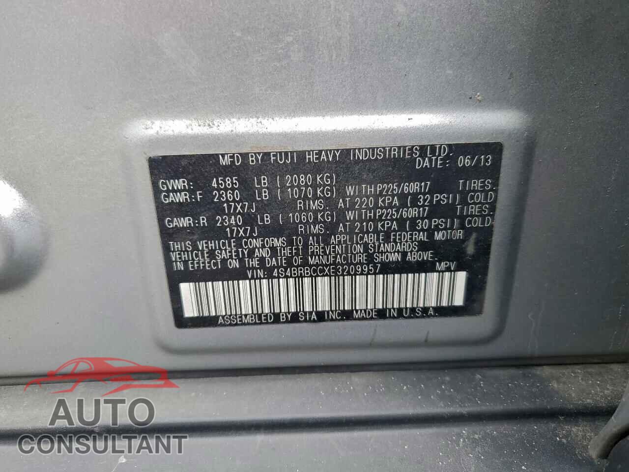 SUBARU OUTBACK 2014 - 4S4BRBCCXE3209957